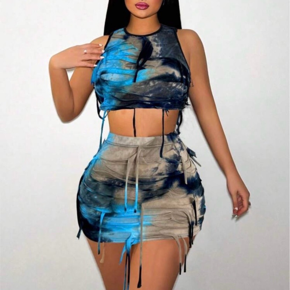 Blue and Black Two-Piece Set